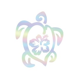 Luloop Designs - Hibiscus Turtle Decal Sticker for Cars, Windows, Laptops | Premium Quality Holographic Silver Vinyl | 6 inches x 5 inches