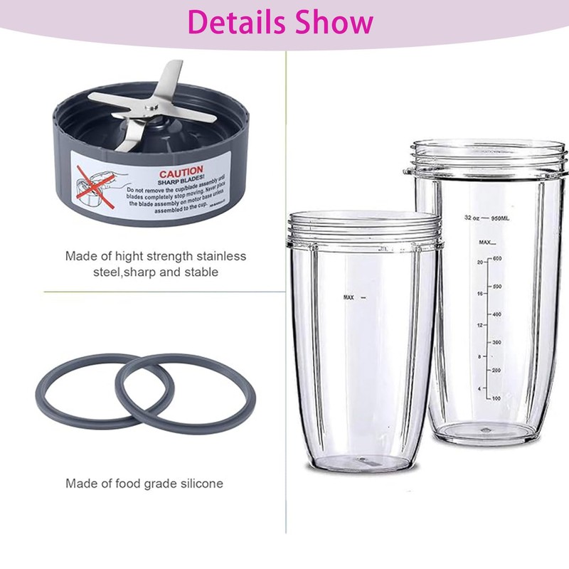 Roczential 7 Blender Cup and Blade Replacement Kit, 32 oz