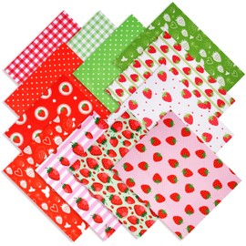 Wadukud 12PCS 56x46cm Polyester Fabric Bundles, Strawberry Pre-Cut Quilting Cotton Fabrics Squares Sheets for DIY Patchwork Sewing Quilting Crafting
