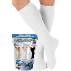 ABSOLUTE SUPPORT Made in USA Travel Compression Socks Men 20-30 mmHg - Flight & Circulation Support, Varicose Veins, Swelling & Recovery, White, Large