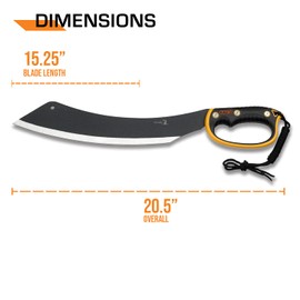 Elk Ridge - Fixed Blade Machete - 20.5-in Overall, Black Stainless Steel Blade, Orange and Black Injection Molded Handle with Lanyard, Nylon Sheath, Camping, Hunting, Survival
