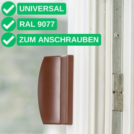 Door Pull Handle in Brown RAL 9077, ASA Plastic, for Patio Door, Balcony Door, Sliding Door, up to 70 mm Hole Spacing, 25 mm Height, Handle for Window Frames Made of Wood, Aluminium, Plastic Shell