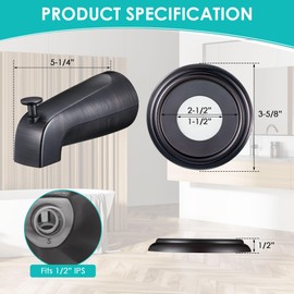 Universal Bathroom Tub Spout with Metal Tub Spout Cover Ring, 5 1/4 Inches Reach Wall Front Mount Faucet with Shower Diverter 1/2" IPS Inside Thread(Oil Rubbed Bronze)