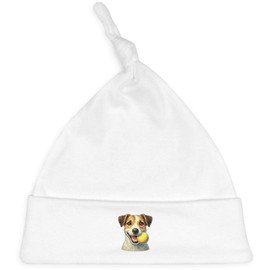 Azeeda 'Jack Russell with Tennis Ball' Baby Beanie Hat (BH00032573) White