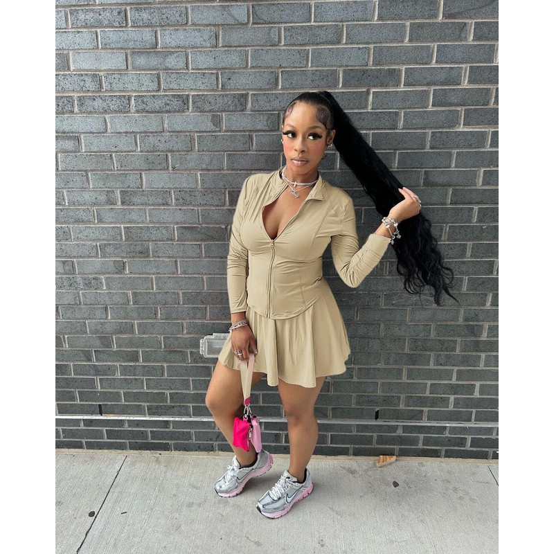 Vssjavun Women 2 Piece Mini Skirt Sets with Long Sleeve