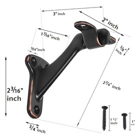 khtumeware 6 Pack 3 Inch Oil Rubbed Bronze Hand Rail Bracket Heavy Duty Hardware for Stairways, Home or Office Vintage Stair Support Handrail Brackets