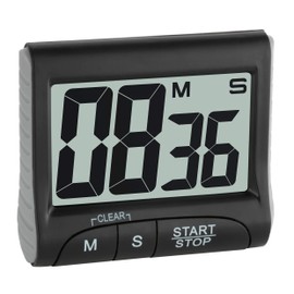 TFA Dostmann Digitaler Timer und Stoppuhr, 38.2021.01, Multifunktionstimer, Countdown-Uhr bis 99min/59s, elektronische Eieruhr, mit Display, Memory-Funktion, große Ziffern, mit Magnet/Ständer, schwarz