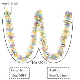 Guirnalda de Pascua, guirnalda de primavera de oropel con purpurina de 50 pies para decoración de árbol, repisa de chimenea, dormitorio, oficina, aula, fiesta, interior, exterior, vacaciones, hogar