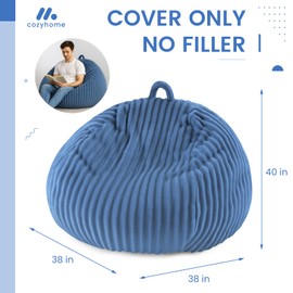 Honeydak Ribbed Rabbit Fur Stuffed Animal Storage Bean Bag Chair Cover (No Filler) Comfy Bean Bag Cover Without Filling or Home Bedroom Decor Organizing Plush Doll Textile Holder(Dark Blue,L)