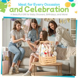 Wooden Baby Shower Crate Closet – with Handle, Smooth Surface & Round Edges – Textured Natural Wood - New Born Welcome Gift Hamper for Boys & Girls - Pregnancy Gifts for New Parents