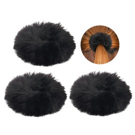 3Pcs Black Fluffy Hair Ties Faux Fur Rabbit Hair Ties, Fluffy Scrunchy Hair Scrunchie Bobbles Pom Pom Hair Bands Holder Ponytail Holder Hair Accessories for Women Girls