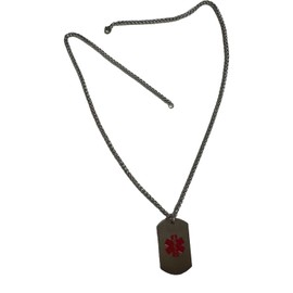 Men Women Stainless Steel Emergency Med Jewelry Medical Alert Necklace Dog Tag Pendant (Steel color, One size)