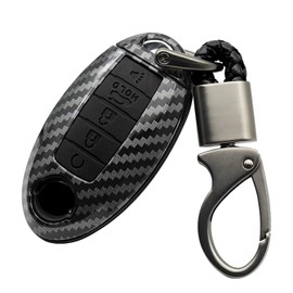 ontto Funda para llave de 5 botones para mando a distancia de Nissan, compatible con Infiniti, textura de carbono, color negro