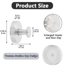 Suction Cup Hooks for Shower, 4PCS Heavy Duty Wreath Suction Cup, Stainless Steel Suction Hooks No Drill Suction Hooks for Bathroom, Window Glass Door Wall, Bath Robe Looafh Hook for Hanging