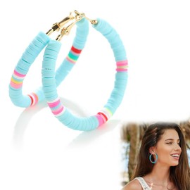 CATOR 1 Pair Bohemian Colourful Pearl Earrings, Women's Fashionable Pearl Earrings, Bohemian Ear Hook Earrings, Resin Round Circle Earrings, Colourful Hoop Pendant Hoop Dangle Stud Earrings for Girls