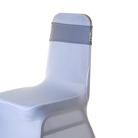 Weddecor Stretch Chair Bands Sequin Spandex Band with Slider Buckle for Wedding Party Chair Decoration, Events Supplies, Formal Meeting, Silver, 14 x 5 Inches, 1 Piece