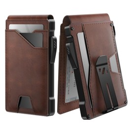 typecase Tactical Wallet for Men Card Holder: Pop Up Card Case, Genuine Leather, Smart, RFID Blocking, Slim, Minimalist, Thin, Front Pocket - 9-13 Card Capacitiy, ID Window, Money Clip (Brown)