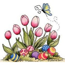 without brand Set of 48 Envelope Seals Labels Easter Tulips Eggs 1.2" Round Adhesive Sticker