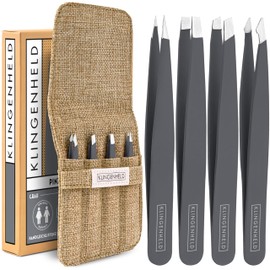 KLINGENHELD® Precise Tweezers Set with Hand-Cut Tips - Perfect for All Applications - Includes Cotton Case 100% Plastic-Free & Sustainable - Tweezers Eyebrow Plucking, 21 Colours