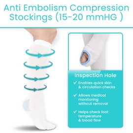 Vive Compression Stockings for Women & Men - 15-20 mmHg Knee High Anti Embolism Socks for Maternity, Varicose Veins, Swelling, Soreness, Support - For Nurses, Pregnancy, Flight & Travel (White) (Medium)