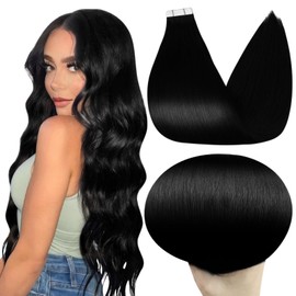 Full Shine Invisible Tape In Hair Extensions Color 1 Jet Black Tape In Hair Extensions Human Hair 16 Inch Double Sided Tape In Extensions 100G Natural Skin Weft Real Hair Extensions Tape In 40 Pcs