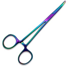 XTRM CRAFT Bandage, Castroviejo, & Iris Scissors, & Kelly, & Mosquito Forceps Rainbow - Stainless Steel, DIY Crafting Scissors and Forceps Multicolors (Kelly Forceps, 5.5 inches Curved)