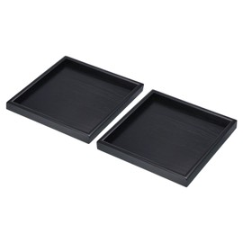 PATIKIL Wood Serving Tray 9 Inch, 2 Pack Square Decorative Platter for Home Decor Kitchen Table Candle Holder, Black