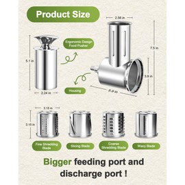 Latest Large Stainless Steel Slicer Shredder Attachment for KitchenAid Stand Mixers,Dishwasher Safe Vegetable Cheese Grater for KitchenAid Mixer Attachments,4 Cutting Blades,Time-Saving Salad Maker
