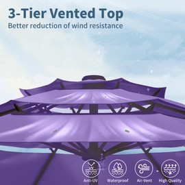 Tobeos 9FT 3 Tiers Patio Umbrella With Auto Tilt and Crank, Outdoor Table Market Umbrella with 8 Sturdy Ribs for Garden,Lawn,Deck,Backyard and Pool,Dark Purple