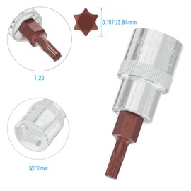 FOCMKEAS 3PCS 3/8" Drive T20 Torx Bit Socket, S2 Steel Bits, Heat Treated CR-V Steel Star Sockets 1.9" Length