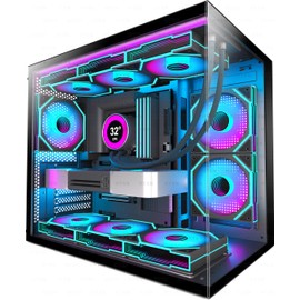 HYXN H3 HYXN ATX PC Case - Pre-Installed with 6 Infinity Mirror PWM ARGB Fans - Compact Dual Cavity Mid-Tower PC Gaming Case - with Type-C 3.2-360mm Radiator Support (Black RGB)