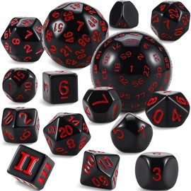 YILAIDA DND Dice Polyhedral Dice Set - 15 Pieces with Bags D3-D100 Dice Polyhedral Dice DND Game Dice for Dungeons and Dragons RPG MTG (Black and Red)