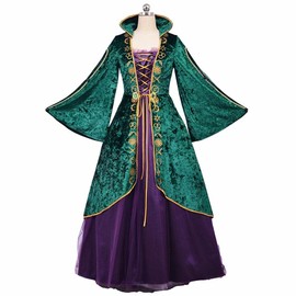 CosplayDiy Medieval Green Velvet Dress Witch Cosplay Costume Robes Adult for Women Plus Size
