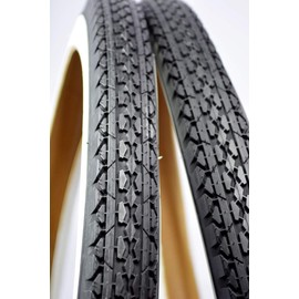 CYCLEZ 26" x 2.125 Duro Beach Cruiser Bicycle Diamond Whitewall Tires OEM Replacement Hybrid Comfort City Cruiser Tire Levers Tubes Rim Strips Bundle Kit