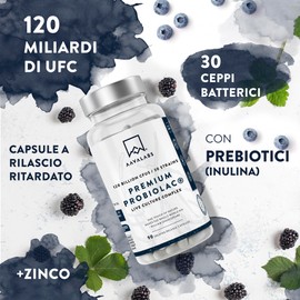 Fermenti Lattici Probiotici per Intestino 120 Miliardi UFC 30 Ceppi Batterici | Probiotici e Prebiotici con Lactobacillus Crispatus, Lactobacillus Acidophilus, Lactobacillus Gasseri - 90 Capsule