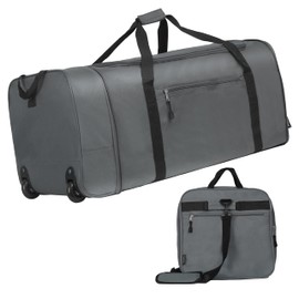 Finnhomy 100L Foldable Rolling Duffel Bag with 2 Wheels, Light Weight Travel Duffel bag with Large Loading Capacity, 32 inch Rolling Duffel bag with Shoulder Strap for Travel Camping Sports, Grey