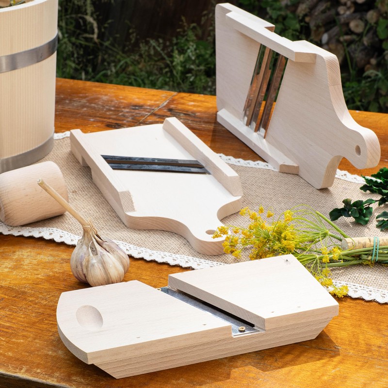 KADAX Wooden Vegetable Slicer, Herb Slicer with 3 Sharp Stainless