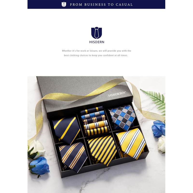 HISDERN TA5-01S Set of 5 Ties and Pocket Squares for