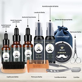 Kit de Cuidado de Barba 12 en 1 para Hombres de BSOON, Tijeras, Peine, Cepillo, Regalos para Papá, Novio, Esposo (2024-nuevo estilo)