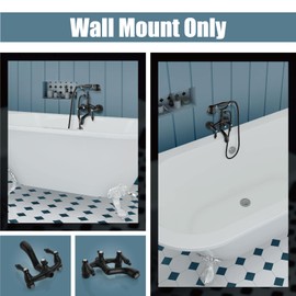 Aolemi Matte Black Wall Mount Only Bathtub Faucet with Handheld Shower Sprayer Double Lever Handles Basin Mixer Tap Vintage Telephone Shaped Tub Fauset Set Shower Kit for Bathroom