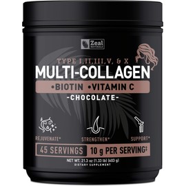 Premium Multi Collagen Peptides Protein Powder (1, 2, 3, 5 & 10) with Vitamin C, Biotin, Hyaluronic Acid, for Hair Skin and Nails - Marine, Bovine, Chicken & Eggshell (Chocolate, 45 Servings)