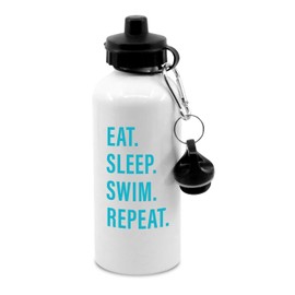 New Spirit Original Blue text, Eat sleep swim repeat water bottle with clip, swimming, swimmer, swimming water bottle, drinks bottle, sports water bottle
