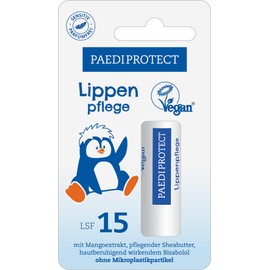 PAEDIPROTECT Lip Care SPF 15 (4.7 g), Lip Care with Mango Extract Protects and Nourishes Intensively Vegan Formula without Beeswax with Shea Butter Fragrance-Free without Microplastics Tasteless