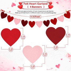 Pack of 4 Heart Paper Garland, Pink Decoration, Hanging Heart Garland, Decorations for Birthday, Wedding Garland, Birthday Decoration, Children's Birthday (6 x 7 cm)