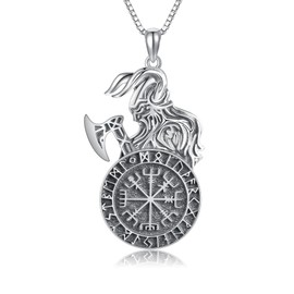 VENACOLY Viking Compass Sterling Silver Amulet Pendant Antique Shield Axe Necklace Viking Jewelry Men Women
