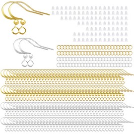 160 PCS/80 Pairs 14K Gold Tone and Silver Earring Hooks Hypoallergenic Ear Wires Fish Hooks with 100 PCS Silicone Ear Backs and 100 PCS Jump Rings Gold Earring Findings for DIY Jewelry Making