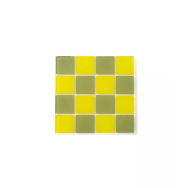 Bullseye’s Playground Square Drink Coasters (4) Count Green Checkered Mosaic
