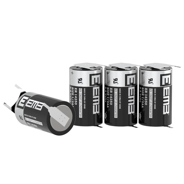 EEMB 4Pack ER14250 1/2AA 3.6V Lithium Battery with VBR Solder Tabs Li-SOCL₂ Non-Rechargeable Battery XL-050F SB-AA02 LS14250 TL-5902 TL-2150 for Slot Machine/Chip Board/Sensor