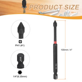 HARFINGTON #1 Phillips Impact Screwdriver Bit PH1 1/4" Hex Shank 4" (100mm) Long Magnetic Cross Head Drill Bits S2 Steel Industrial Screw Driver for Impact Power Drivers, Black/Red