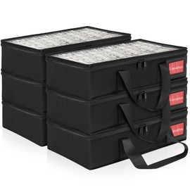 GYXZ CD Storage Case 6 Pack for Cassette-15.7"x 8.5" x 3.5", Each Container holds 64 Pieces(Total of 384), Portable and Large Capacity with Transparent Cover Carrying Handles and Zipper, Black